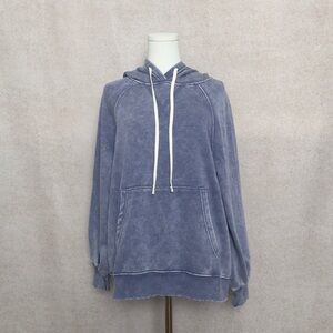 Zenana Mineral Washed Dusty Blue Hoodie Soft Sweatshirt with Kangaroo Pocket